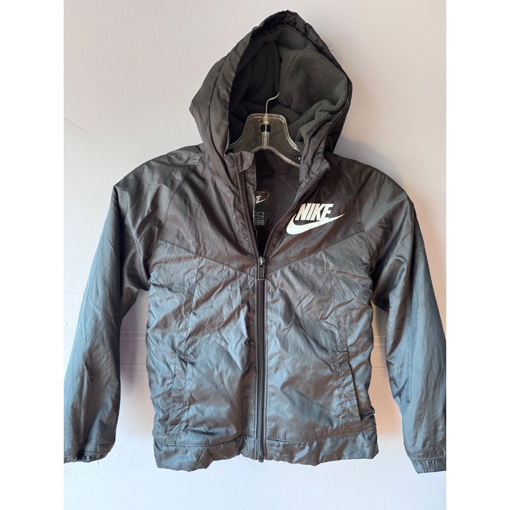 Nike Kids Black Windrunner Hooded Fleece Lined Jacket Youth Large 6-7 Yrs
